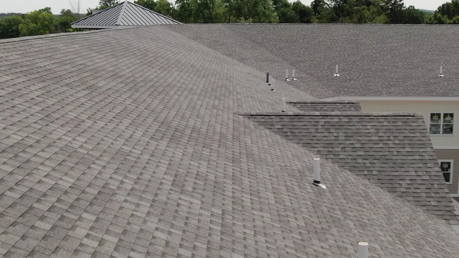 High aerial view of a residential roof