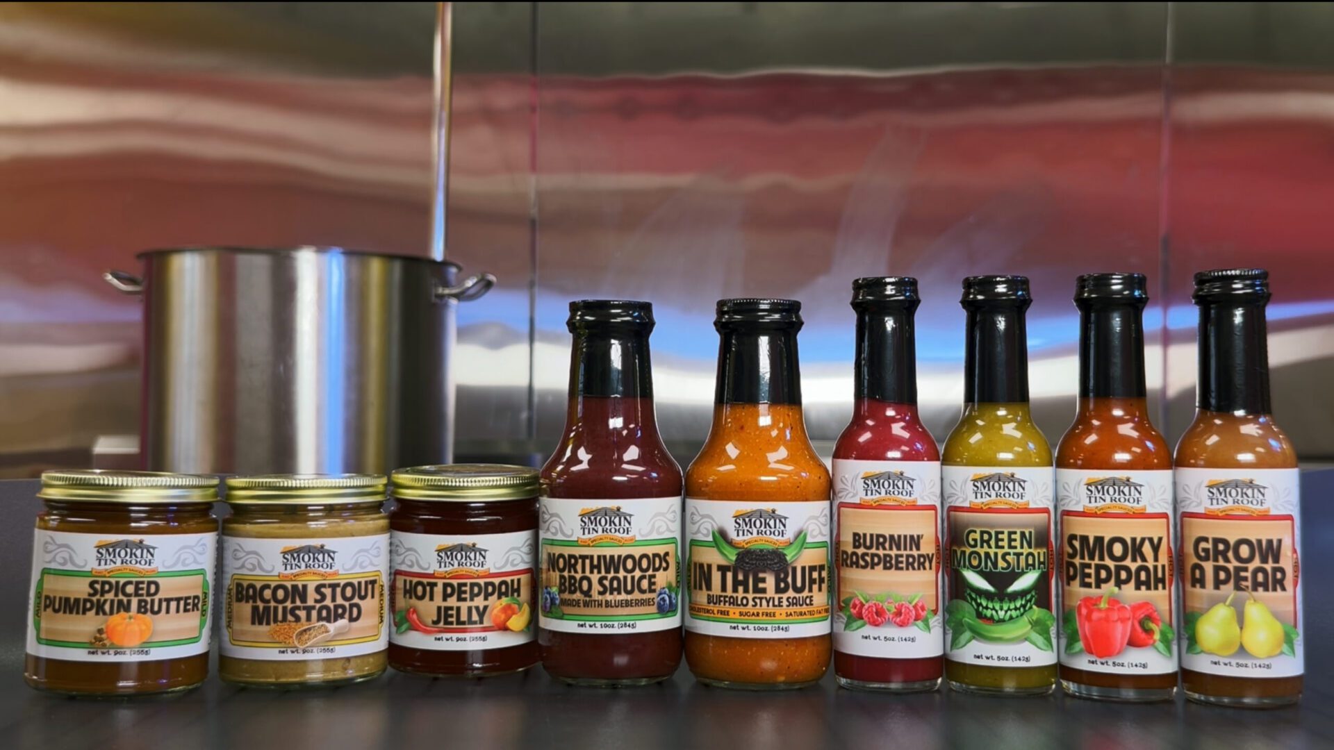 Colorful Smokin Tin Roof sauces and spreads photographed by Rock