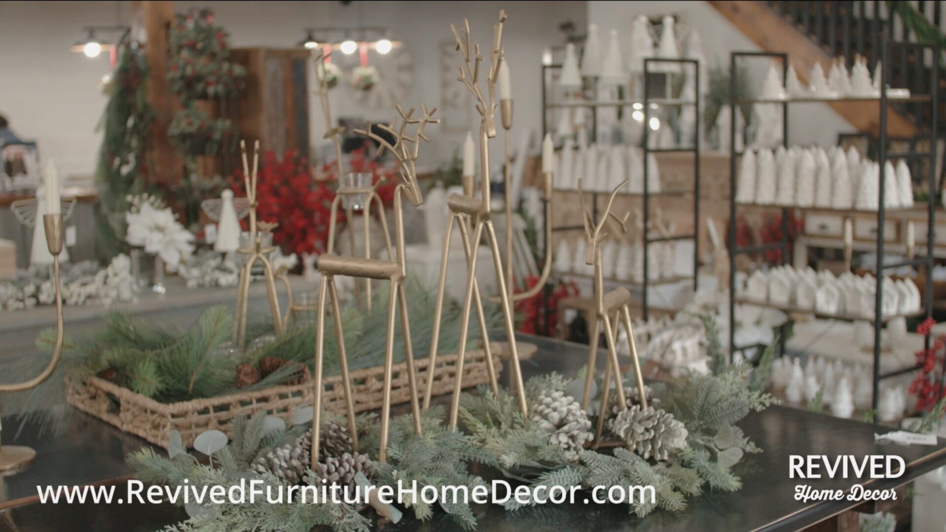 Christmas-themed decor display in a home store.