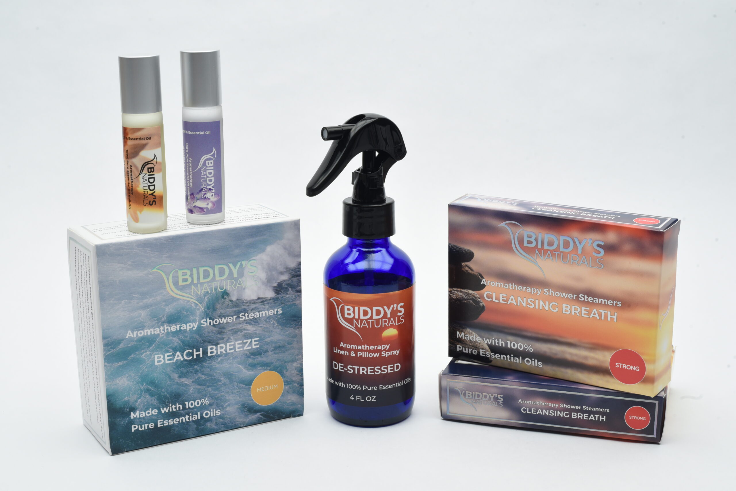 Biddy’s aromatherapy products and packaging.