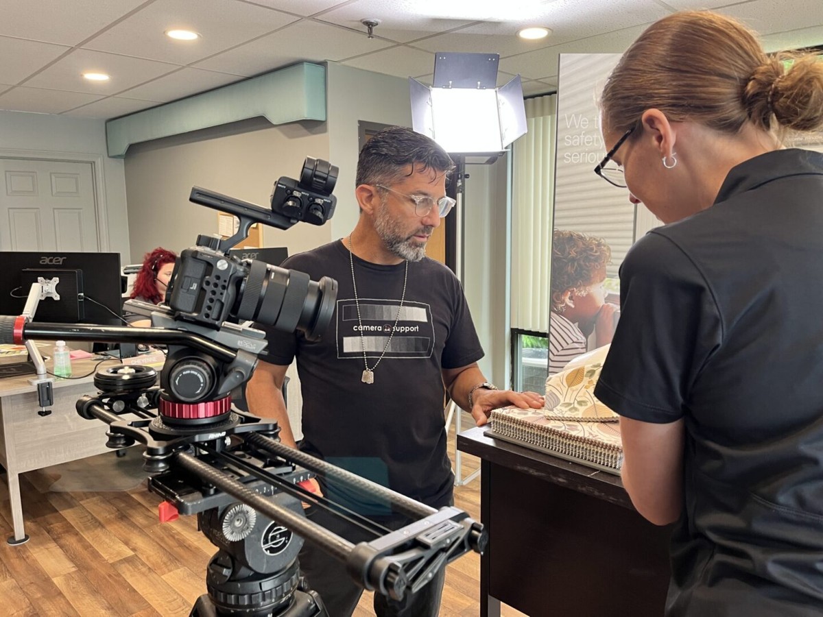Production crew at a client location