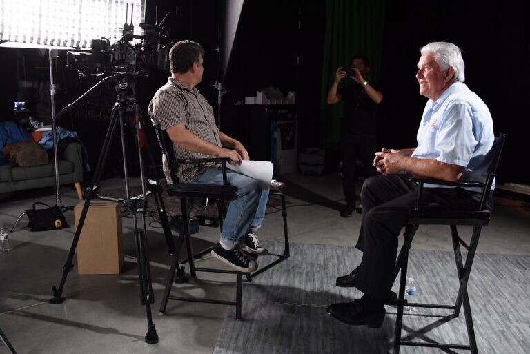 Two-person interview in studio