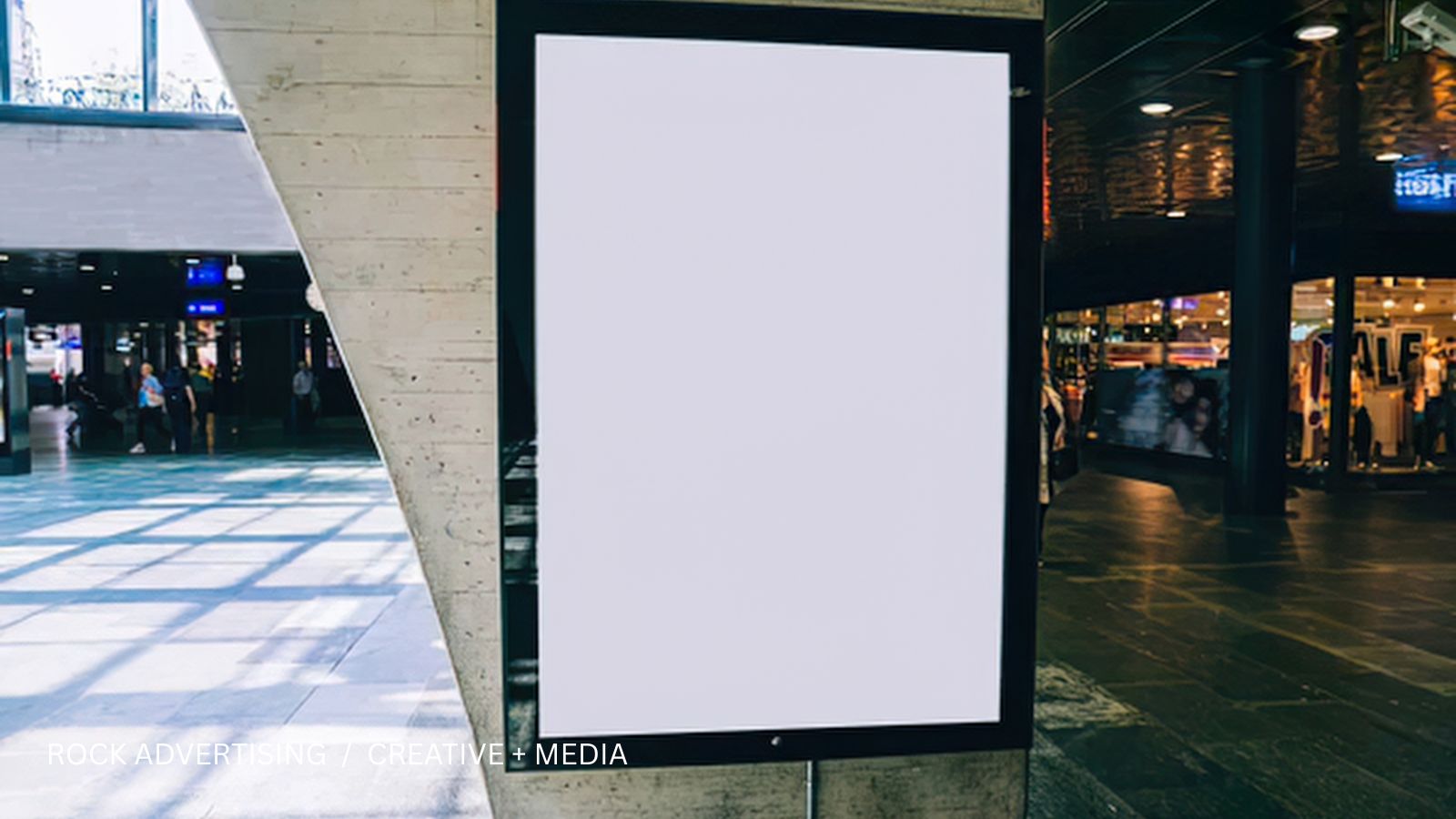 Portrait digital advertising screen in an indoor shopping venue